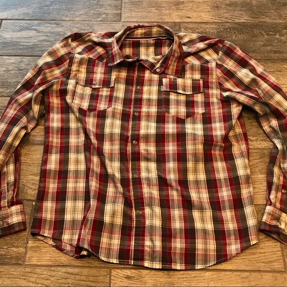 Levi’s Modern Mens Plaid Shirt Metal Snap Buttons